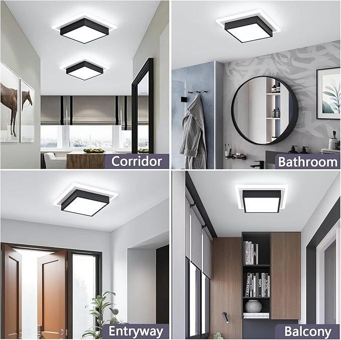 Modern LED Ceiling Light, Kitchen Ceiling Light, 6000K Cold White Flush Mount Ceiling Lamp, Square Hallway Lighting Fixtures for Living Room Bedroom Bathroom Kitchen