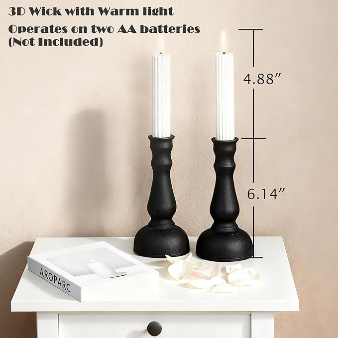 Aroparc Flickering Flameless Battery Operated LED Candles,Realistic All-Metal Candle Lights No-Melted, Room Decor, Home Decor - Matte 2pcs Tall