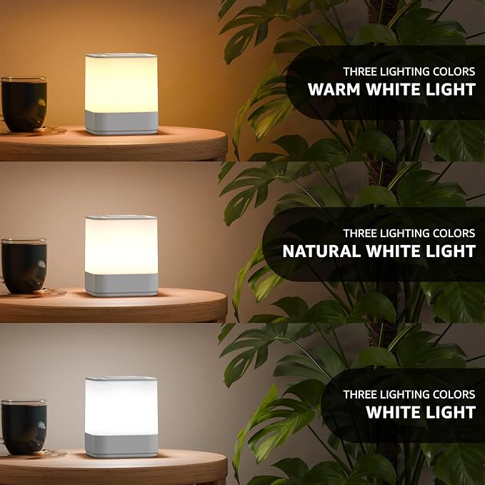 uuffoo 2 Pack Rechargeable Night Light Lamp 3 Color Touch Dimmable LED Portable Table Lamp Battery Operated, USB Changing, Small Cordless Lamp for Bedside Bedroom Travel