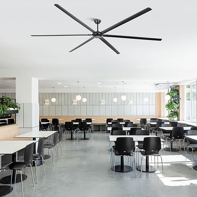 120 Inch Ceiling Fans without Lights High Airflow Industrial Black Ceiling Fan for Shop Garage Barn, 6-Speed Reversible DC Motor Big Commercial Fan with Remote Control, 6 Aluminum Blades, ETL