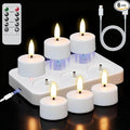 GenSwin Rechargeable Tea Lights Candles with Remote & Charging Base, 6 Pcs LED Tea Lights Candles Battery Operated, Flameless Timer Tealights for Wedding Christmas Halloween Decor (White, 1.57“x1.85”)