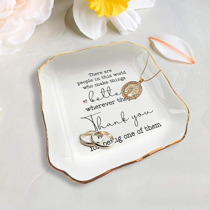 OASSIE Teacher Appreciation Gifts for Women - 4"x4" Ceramic Jewelry Dish Tray - Teachers Day Birthday Appreciation Inspirational Retirement Thank You Nurse Appreciation Gifts for Women Coworkers Boss