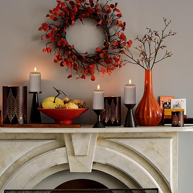Mirror Surface Votive Candles Battery Operated with Remote Timer, 6pcs Real Wax LED Votive Candle Realistic Flickering for Wreaths Memorial Lantern Φ 2" H 4.5” Gray Flameless