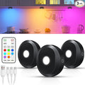 WILLED RGB Under Cabinet Lights,Rechargeable Puck Lights with Remote Control, Wireless Push Light with Timer Function,Dimmable LED Touch Tap Light for Kitchen,Cabinet,Closet, Counter,3 Pack