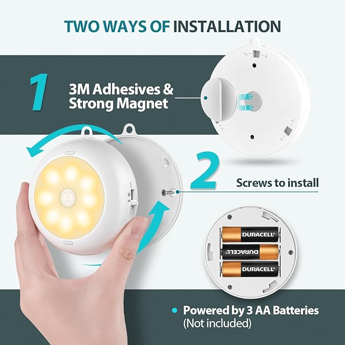 BLS 6-Pack 3.3" Under Cabinet Lighting, Closet Lights Motion Sensored Light Indoor AA Battery Operated, Magnetic Stick on LED Puck Light, Dimmable Under Counter Lights for Kitchen, 3000K Warm White