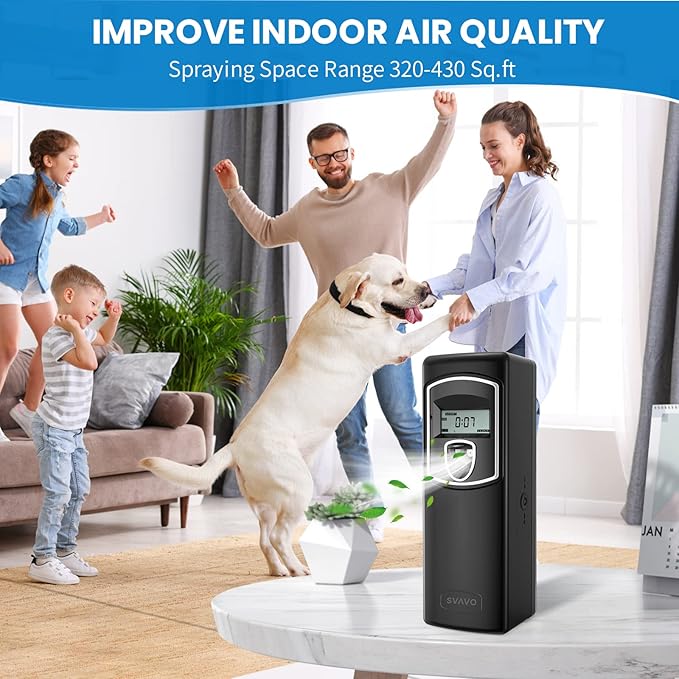 SVAVO Automatic LCD Fragrance Dispenser - Wall Mount/Free Standing ABS Auto Air Freshener Dispenser Programmable Aerosol Spray Perfume Dispenser (Black, LCD)
