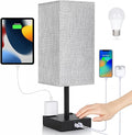 Soilsiu Bedside Table Lamp for Bedroom - Touch Small Lamp with USB C+A Charging Ports & AC Outlets, 3 Way Dimmable Nightstand Light for Living Room (LED Bulb Included, Grey)