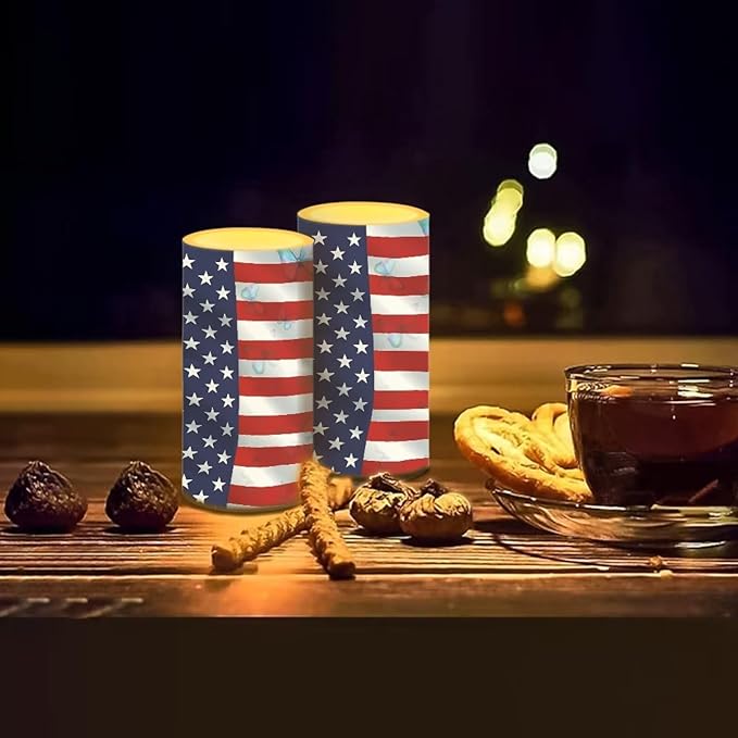 Flameless Candles LED American Flag Decorative Candles Butterfly Print Battery Operated Ornage Flickering Candles with 18-Key Remote Timer Pillar for Home Living Room Party Table Decorations