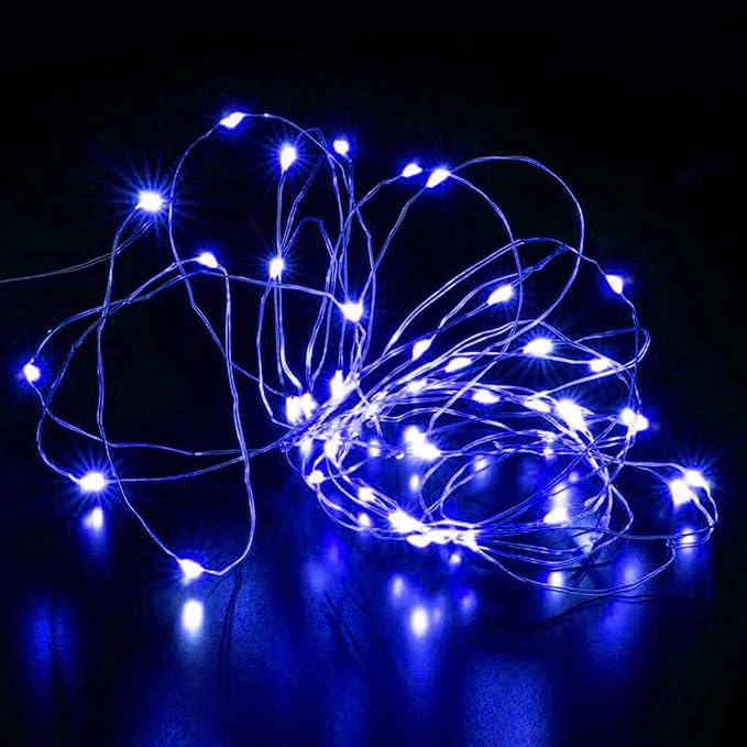 Aogist 100 Pack Fairy Lights 3 Modes 7ft 20 LED Waterproof,Battery Operated Silver Wire Firefly Starry Moon Mini String Lights for Mason Jars Christmas DIY Crafts Wedding Party Bedroom,Blue