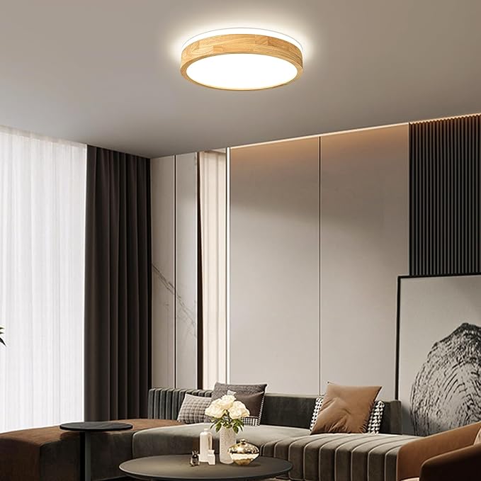 Modern Dimmable Wood Flush Mount Ceiling Light, 2700K-6000K 5CCT Round Close to Ceiling Lighting Fixtures, Minimalist LED Ceiling Lamp for Bedroom, Kitchen, Hallway, Living Room-15.74in