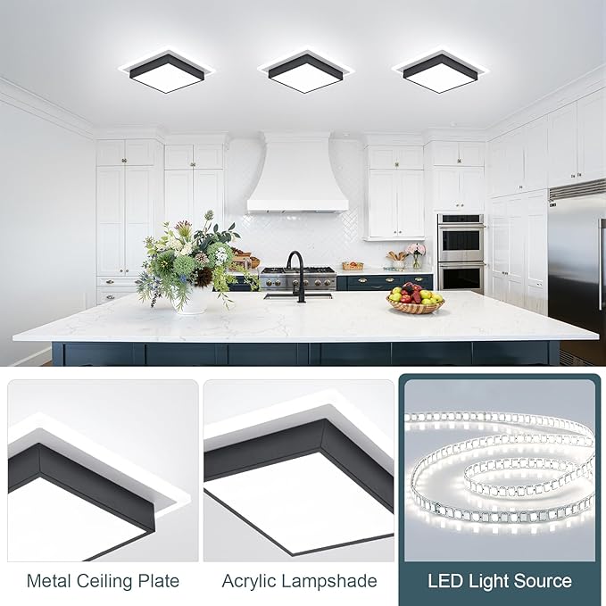 Modern LED Ceiling Light, 13 Inches Square Ceiling Light, 5CCT Flush Mount Ceiling Light, Hallway Ceiling Lighting Fixtures for Living Room Bedroom Bathroom Kitchen