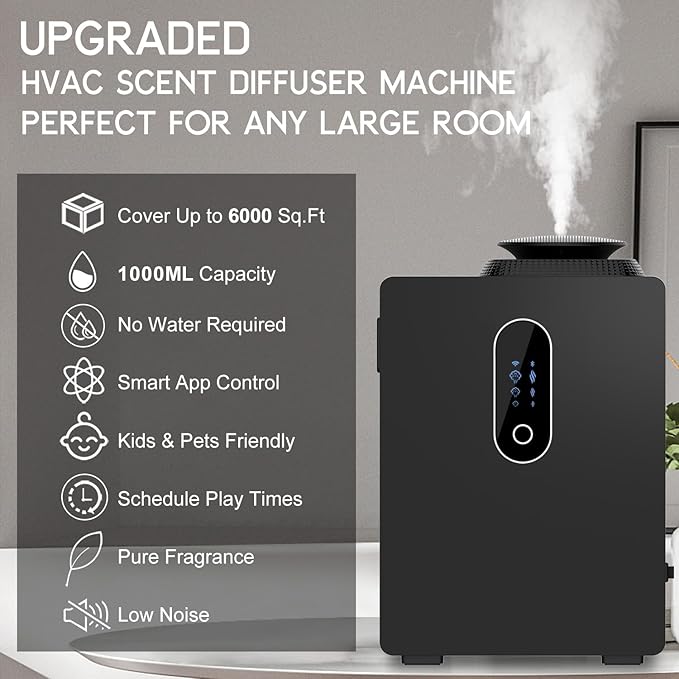 2026 Upgraded HVAC Scent Diffuser Machine Cover 6000 Sq.Ft With Wi-Fi Control for Large Room, 1000ml Scent Air Machine For Home, Waterless Cold Air Aromatherapy Essential Oil Diffuser for Hotel,Office