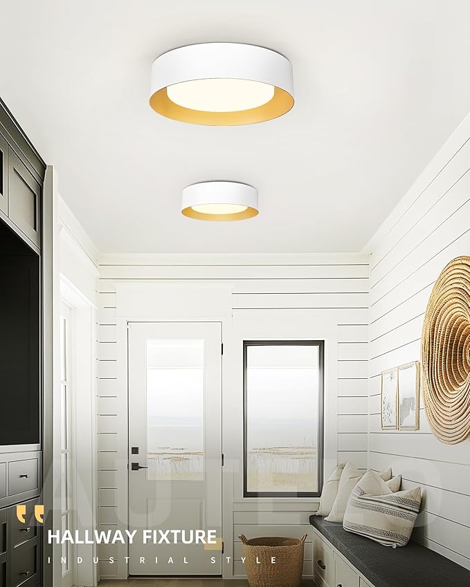 AUTELO Close to Ceiling Light Fixture, 14" Frosted Glass Shade Flush Mount Ceiling Light in White Finish E26 Socket for Living Room Hallway Bedroom C3336XS WH