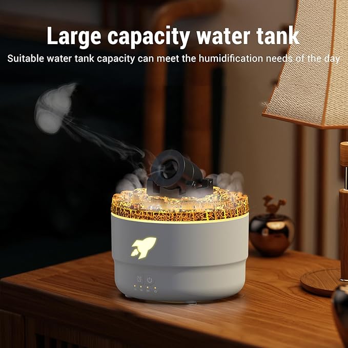 Essential Oil Diffuser Humidifier 200ml Quiet Volcano Cool Mist Humidifier Aromatherapy Diffuser with 7 Colors Light for Bedroom Office (White)