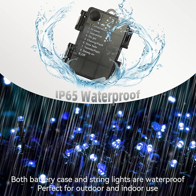 ITICdecor Christmas String Lights Battery Operated, 33ft 100 LED Fairy Lights Outdoor Waterproof with Remote Control Timer, 8 Modes Decorative Lights for Indoor Outdoor Xmas Tree Party Garden (Blue)