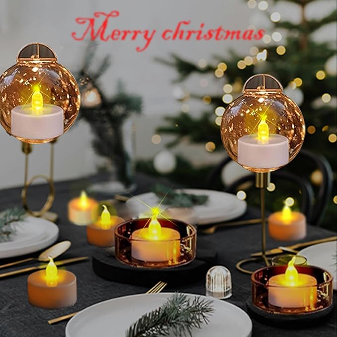 Tea Lights Flameless Battery Operated Candles-12Pack LED Electric Flickering Votive Candle Long Lasting 200 Hours, Realistic and Bright for Seasonal Festive Celebrations Decoration Warm Yellow