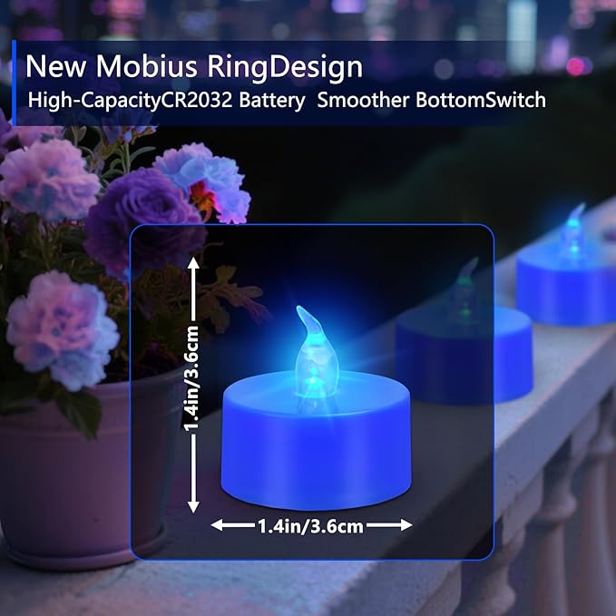 Tea Lights Battery Operated Candles LED Tea Lights Flameless Candles 200+ Hours Flickering Fake Tealights for Sweetest Day Wedding Home Decorations Party (Blue Base, 12 Pack)