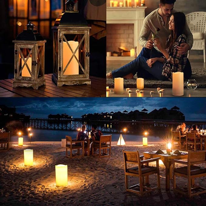 salipt Flameless Candles, LED Flickering Candles Set of 6 (H 6" xD 3") Battery Operated Candles,Waterproof Flameless Candles, Resin Plastic, Indoor Outdoor Use, Lvory White