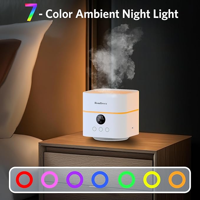 Air Purifier and Humidifier Combo for Bedroom, Covers Up to 200ft², H13 True HEPA Filter, 400ML Water Tank, Quiet Cool Mist Top Fill Essential Oil Diffuser for Baby, Pet Room, White