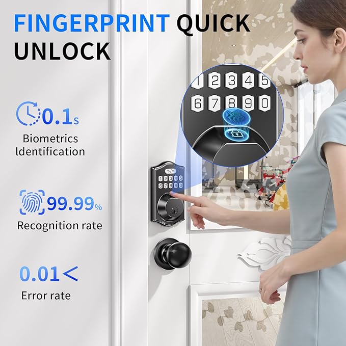 Keyless Entry Smart Lock Set: Front Door Fingerprint Deadbolt with Auto-Lock/Keypad & Anti-Peep Password for Multi-User Family Home Security