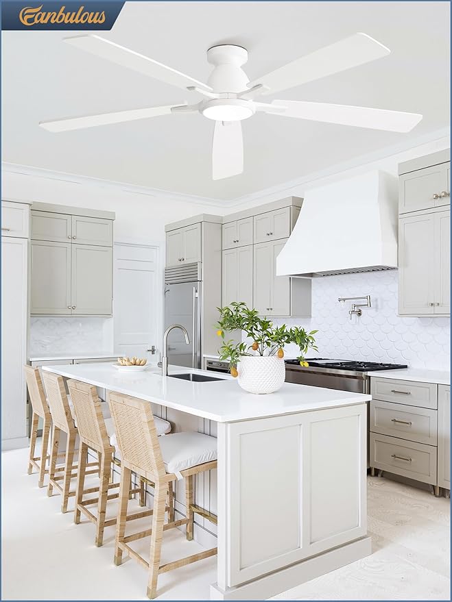 Fanbulous 60 inch Ceiling Fans with Lights, Smart Flush Mount Ceiling Fan and Remote APP, Modern Low Profile, 3CCT 20W LED with 6-Speeds Quiet Reversible Motor for Bedroom, Living Room, Kitchen, White