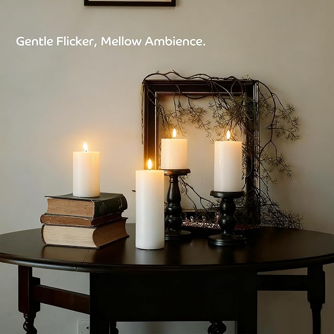 Battery Operated Candles with Remote, LED Flameless Real Wax Pillar Candles Set of 4, Timer Function, Safe Home Décor for Living Room, Bedroom, and Dining Table, White