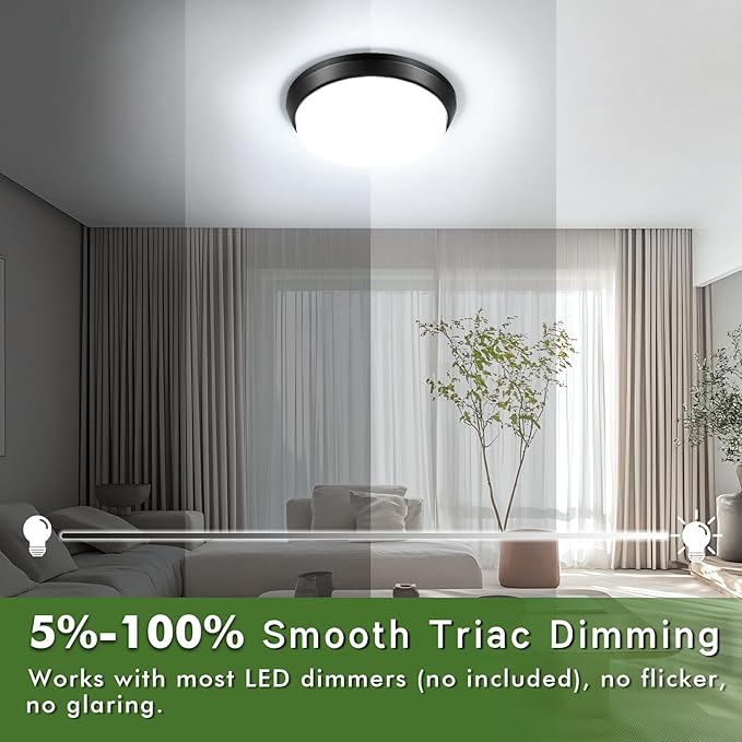 13 Inch Dimmable Flush Mount LED Ceiling Light Fixture 4000LM, 2700K/3000K/4000K/5000K/6500K Adjustable Black Ceiling Lights, 2 Packs 36W Modern Ceiling Lamps for Bedroom Bathroom Kitchen Hallway