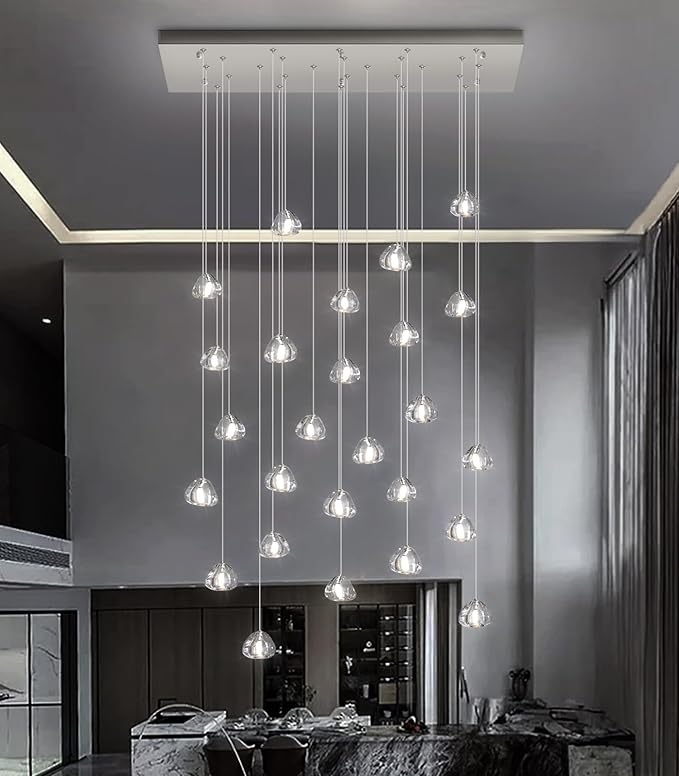 LED Rectangular Glam Chandeliers for Living Room Dining Room Light Dimmable High Ceiling Pendant Lights Fixtures Lighting 26-Lights Foyer Entryway Lighting Brushed Nickel