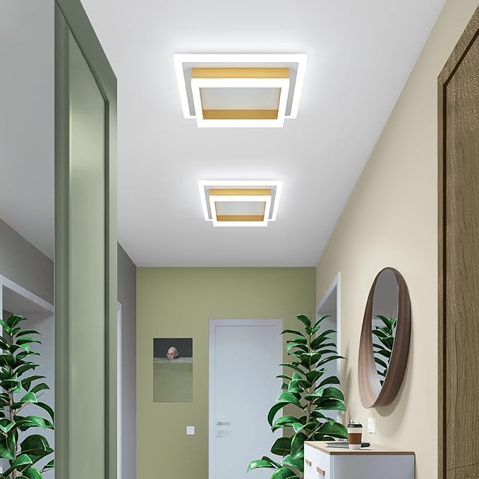 Modern LED Ceiling Lights, Gold Small Hallway Ceiling Light, 32W Cool White 6000K Acrylic LED Ceiling Light Fixtures, Close to Ceiling Lights for Bedroom Kitchen Bathroom(2 Pack)