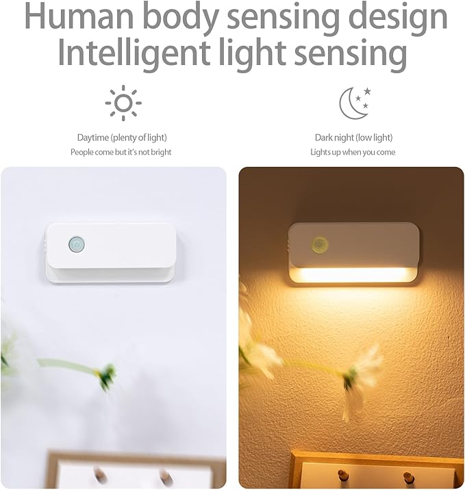 4 Pack Motion Sensor Night Light, Rechargeable Stair Lights Indoor, Warm White Motion Sensor Light Indoor, Battery Operated Night Light for Hallway, Stairway, Bathroom, Bedroom, Kitchen
