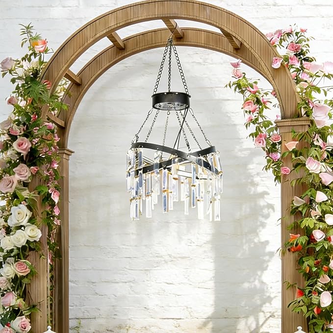 Solar Hanging Crystal Chandelier Outdoor Garden Decorative Lights Bright White 5ft LED Strip Waterproof Hanging Lantern for Garden, Yard, Patio, Gazebo, Party, Wedding Style 1
