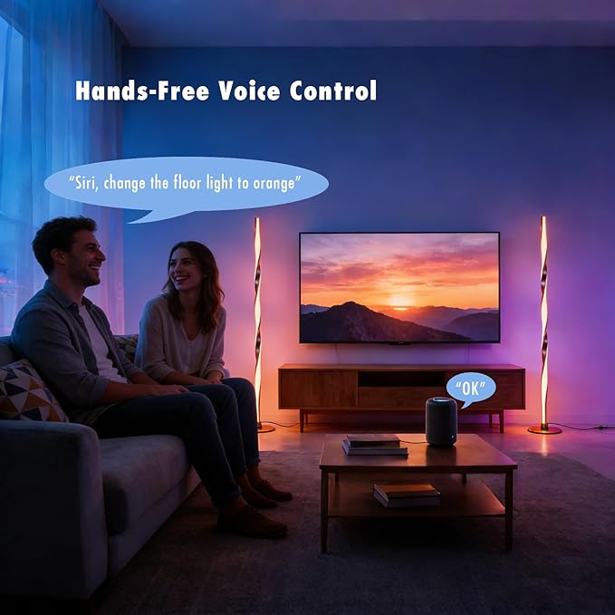 YUBOLE RGBWIC Floor Lamp LED Corner Lamp Works with Alexa, Smart Modern Floor Lamp with Multi-controls and 16 Million DIY Colors, Color Changing and Dimmable Standing Lamp for Bedroom Living Room-Gold