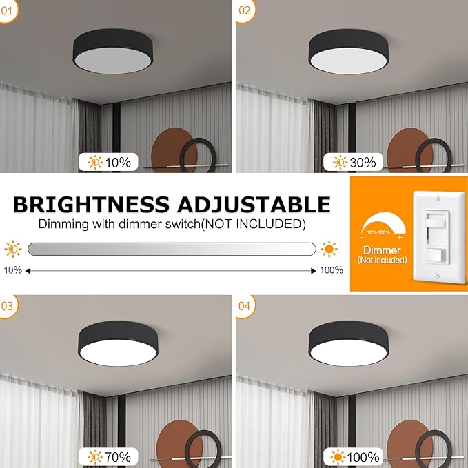 Black LED Flush Mount Ceiling Light,Modern Round Lighting Fixture, Dimmable Ceiling Lamp for Hallway,Kitchen,Entryway,11.8 Inch
