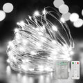 LAMPHOME 100 LED White Fairy Lights Battery Operated, Mini Battery Powered Copper Wire Starry String Lights,Light Length 32.5Ft, Multi Functions & Timer, with Remote Indoor/Outdoor use