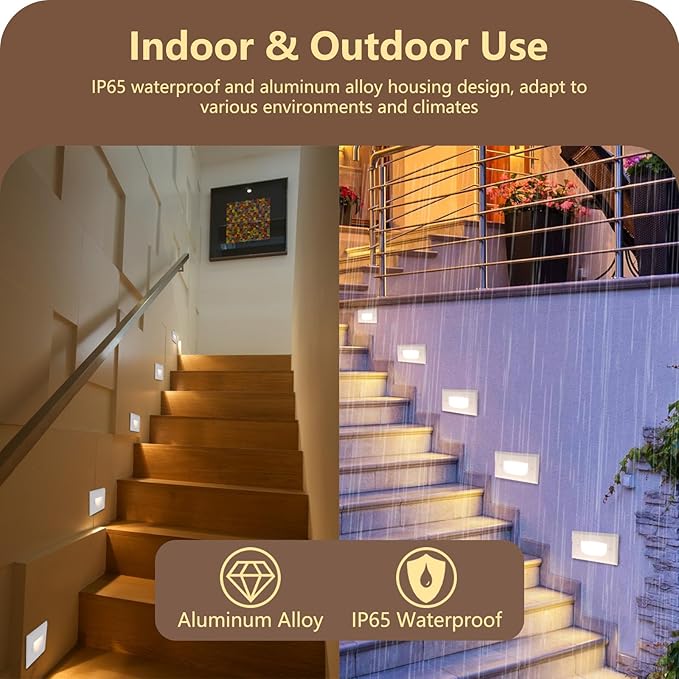 120V Dimmable 3CCT Step Lights,Stair Lights Outdoor,Zinc Alloy/Aluminum Cover, 2.5W 150LM IP65 Waterproof LED Stair Lights, 2700K/3500K/5000K, CRI90, Beam Angle 30°, Black,White, Brown 6/Pack (White)