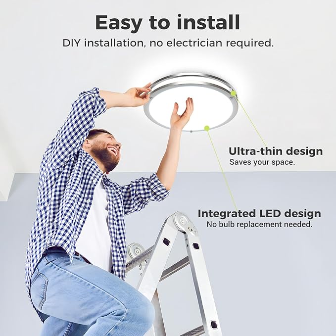 hepside Flush Mount LED Ceiling Light with Remote, Dimmable& 3000K-6500K Adjustable Ceiling Light Fixture, Timer, Night light, 13 inch Brushed Nickel Ceiling Lamps for Kitchen Bathroom Bedroom Hallway