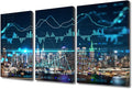 New York Forex Graph Hologram Home Decor Art Prints Living Room Wall Decor 3 Panel Concept of Internet Trading Brokerage Artwork Modern Home Decor Print on Canvas Framed Ready to Hang (36"Wx24"H)