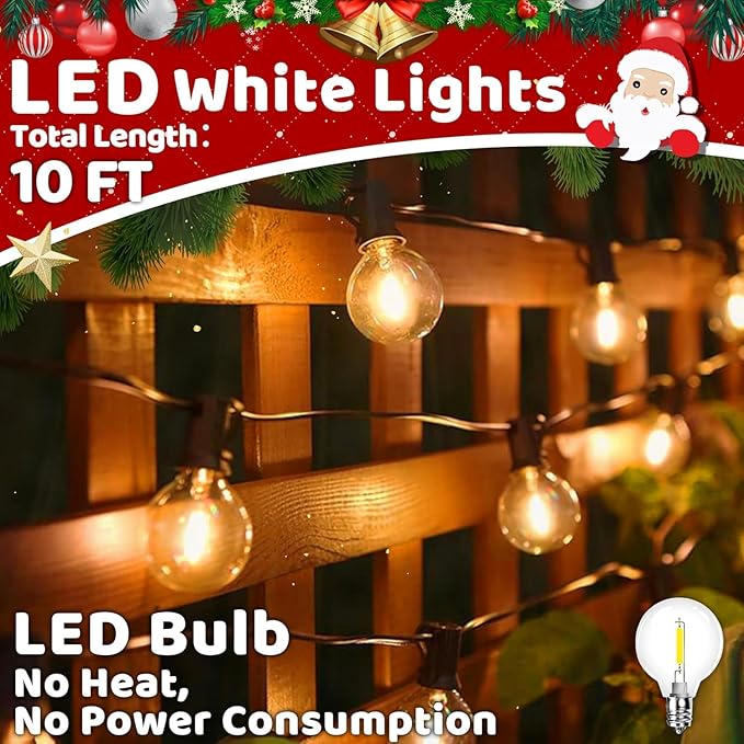 10FT LED Outdoor String Lights - Waterproof Patio Lights Shatterproof G40 Edison Globe Bulb, Connectable Hanging Outdoor String Lighting for Indoor Backyard Yard Gazebo Porch Party Decor - SOLROS