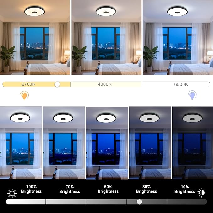 Black Waterproof LED Flush Mount Ceiling Light Fixture,with Bluetooth Speaker,11 Inch,18 watt,Dimmable Music Lamp,RGB Color Changing Light with Remote Control,for Bathroom,Shower,Bedroom