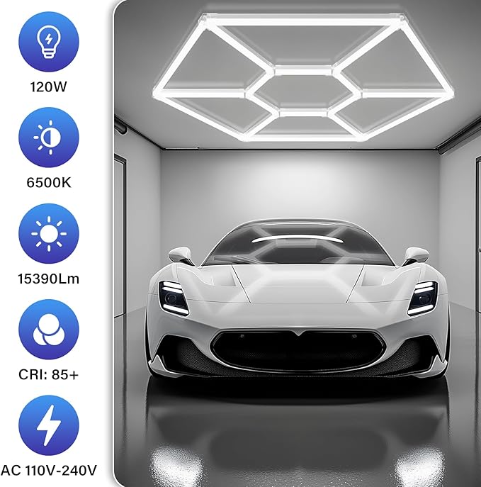 ALLYES Hexagon Garage Lights, Double Hex LED Lights, 120W 14250LM 6500K Honeycomb Lighting, Hex Ceiling Light for Garage Barber Gym Workshop Office