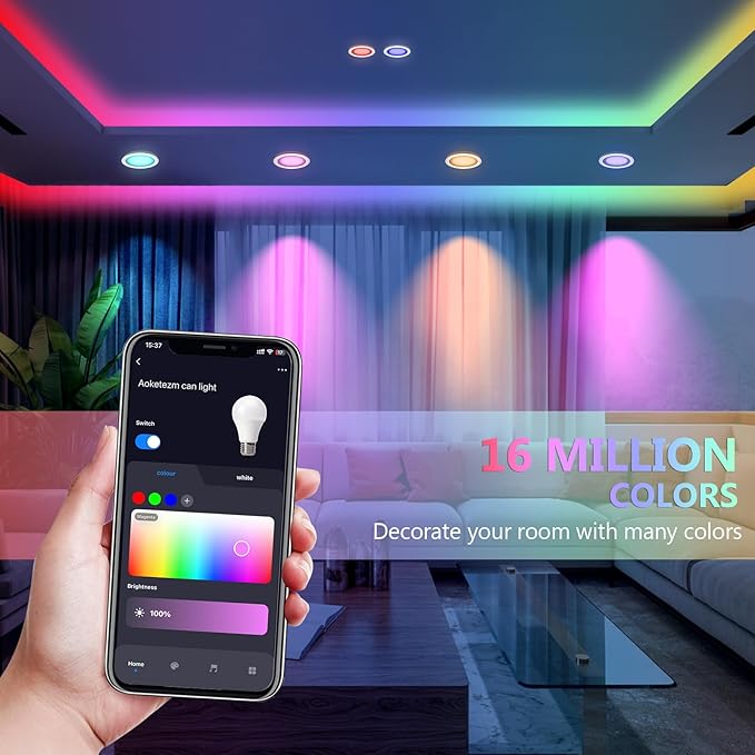 Wi-Fi & Retrofit Led Recessed Lighting 6 inch,Color Changing Recessed Lights,Led Can Light Multi Color,9W 750LM Smart Downlight,Compatible with Alexa/Google,IC Rated & ETL Certified,6 Pack