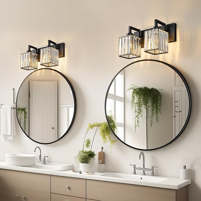 19.5" KnurledBrassWallSconcesSetof2,BronzeBathroomVanityLightFixtureswithWaterRipplesGlassTube,ModernLampforBedroom,LivingRoom,Hallway,Staise,Mirror,Kitchen