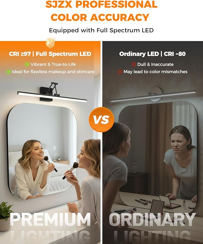 Black Bathroom Vanity Light Fixtures, Morden Vanity Lights with LED Lighting Bar, 5CCT&Dimmable Wall Sconce Lamp,16IN Rotatable Bathroom Light Fixture Over Small Mirror For Restroom Bedroom-ETL