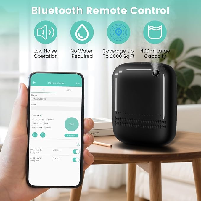 2026 Upgraded 2000 Sq.Ft Coverage HVAC Waterless Essential Oil Diffuser with Bluetooth Control, 400ML Smart Scent Air Machine for Home, Hotel, Whole House, Cold Air Tech (No Oils) Black