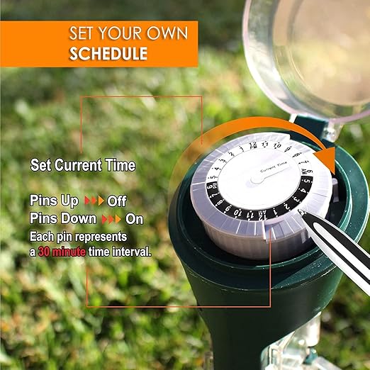 Clear Power Outdoor Power Strip Yard Stake Programmable Mechanical Timer, 6 Grounded Outlets - 6 ft Cord, Weatherproof for Outdoor Lamps Lights Ponds Christmas Lights DCOT-0007-DC