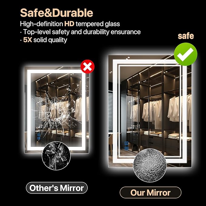 60x36 Inch LED Bathroom Mirror, Anti-Fog Dimmable Vanity Mirror with Lights, 3 Color Memory Function, UL Listed Backlit Mirror for Over Sink