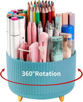 Desk Pencil Pen Holder, 5 Slots 360°Degree Rotating Organizers for, Desktop Storage Stationery Supplies Organizer, Cute Cup Pot Office, School, Home, Art Supply, Blue