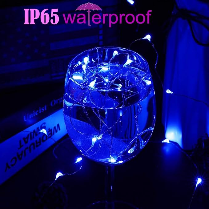 RUICHEN 20 Ft 120 LED USB Fairy String Lights with On/Off Switch, Waterproof Copper Wire Lights for Bedroom Wall Ceiling Wreath Crafts Christmas Easter Wedding Party, Blue