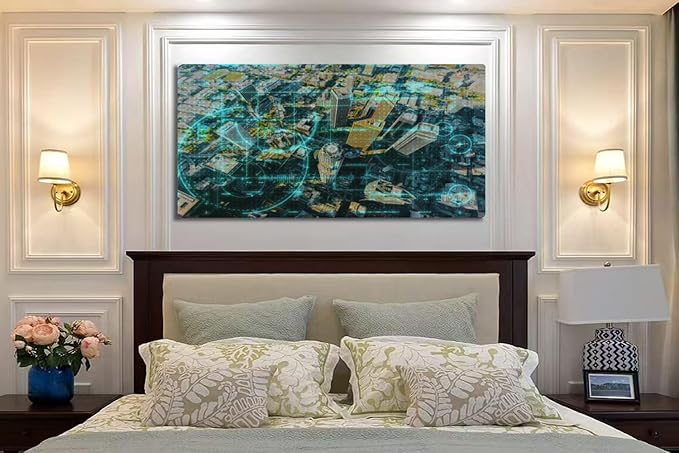 Wibinuki Wall Art Wall Decor Wall Paintings Aerial view of a Downtown LA for Living Room Bedroom Bathroom Home Decor Can Be Hung Directly 20"x 40"
