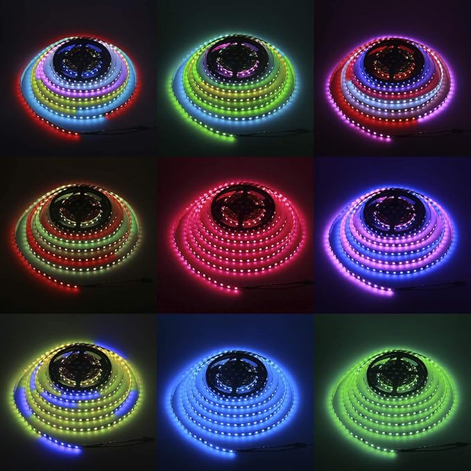 ALITOVE RGB LED Strip Light 32.8ft WS2811 Addressable Programmable Dream Color Digital LED Pixel Light 24V 10m 600 LEDs Rainbow Chasing Effect LED Flexible Light Rope Non-Waterproof White PCB